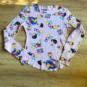 Y2K Harajuku Lovers pink thermal waffle knit long sleeve teeshirt Kawaii